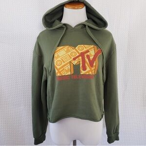 Mtv Logo Cropped Hoodie Olive Green size 90's Y2K